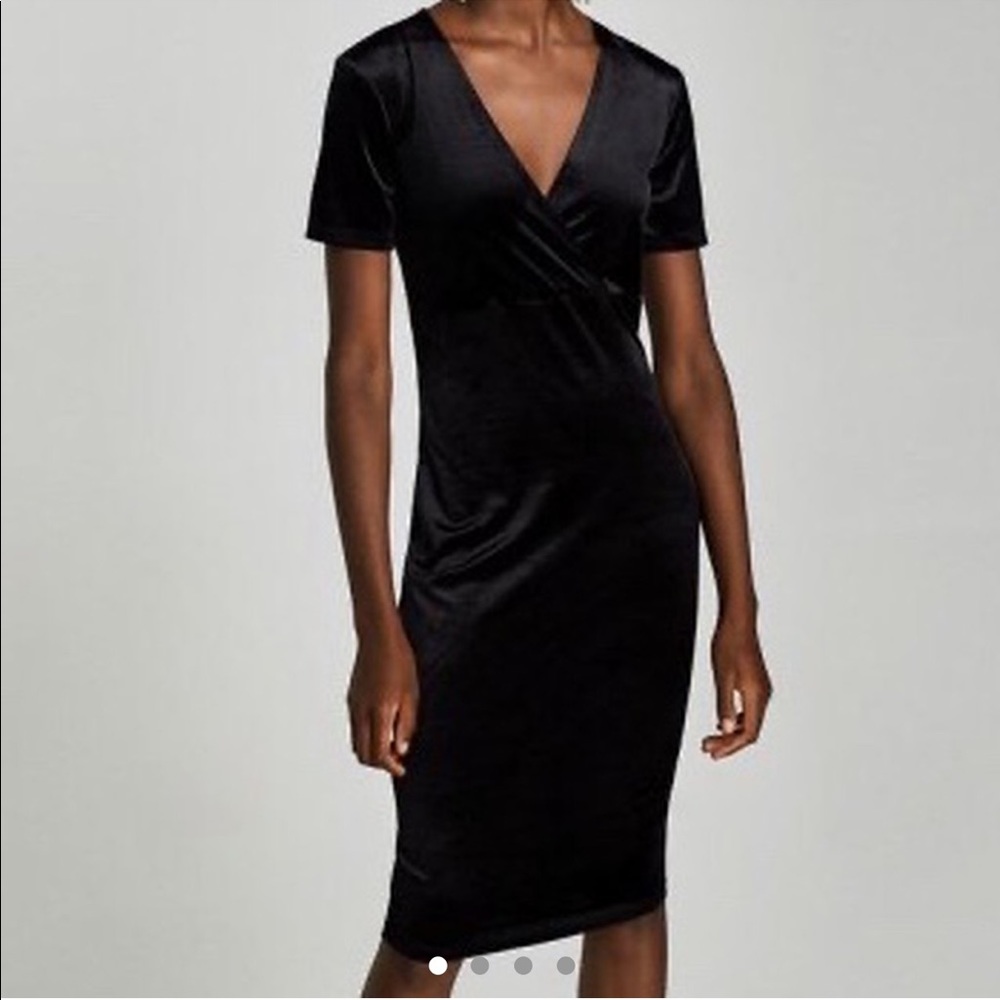 Zara Black Velvet Midi Dress